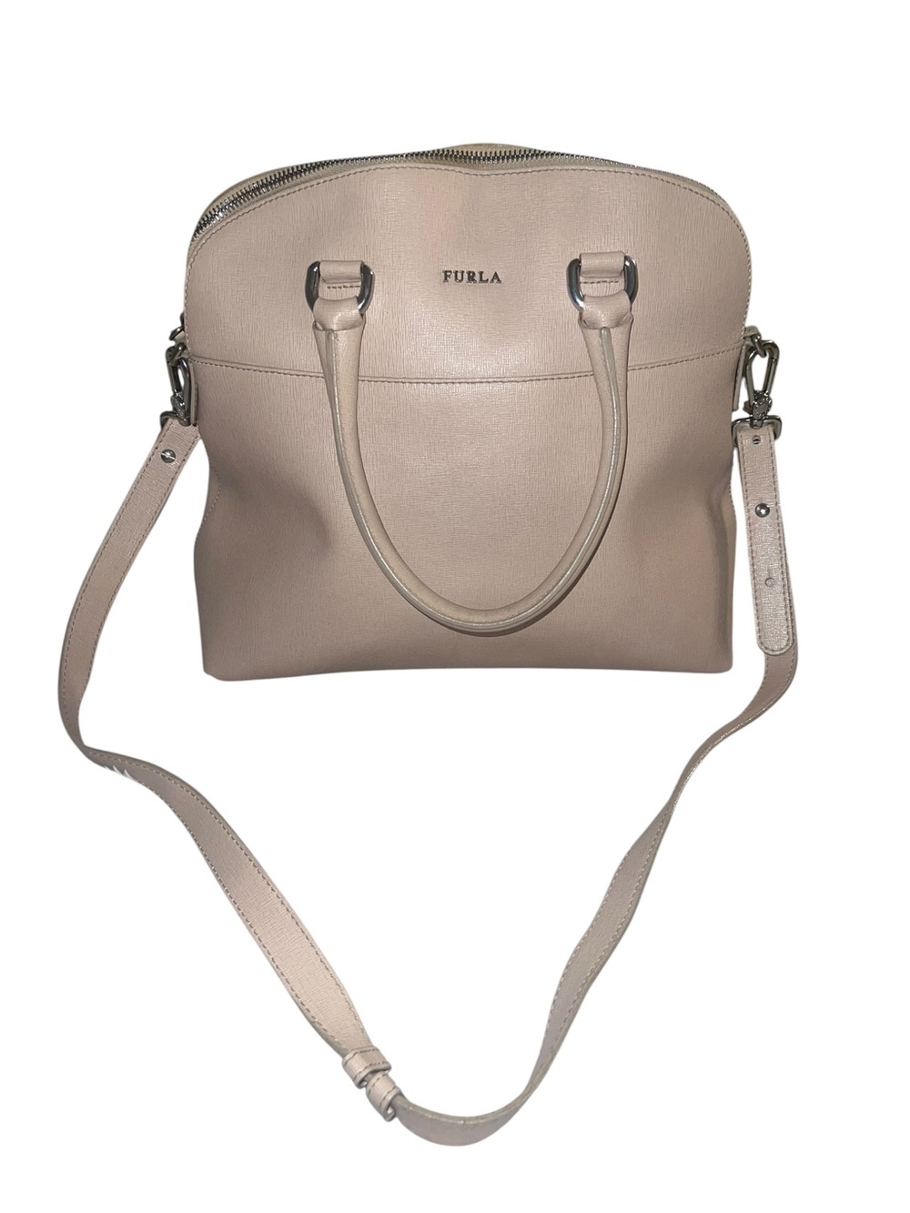 Furla Beige Leather Dome Satchel with Strap
